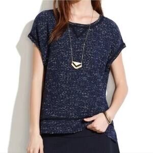 Madewell Marled night sky Short Sleeve Sweater Top side slit cotton blend  xs